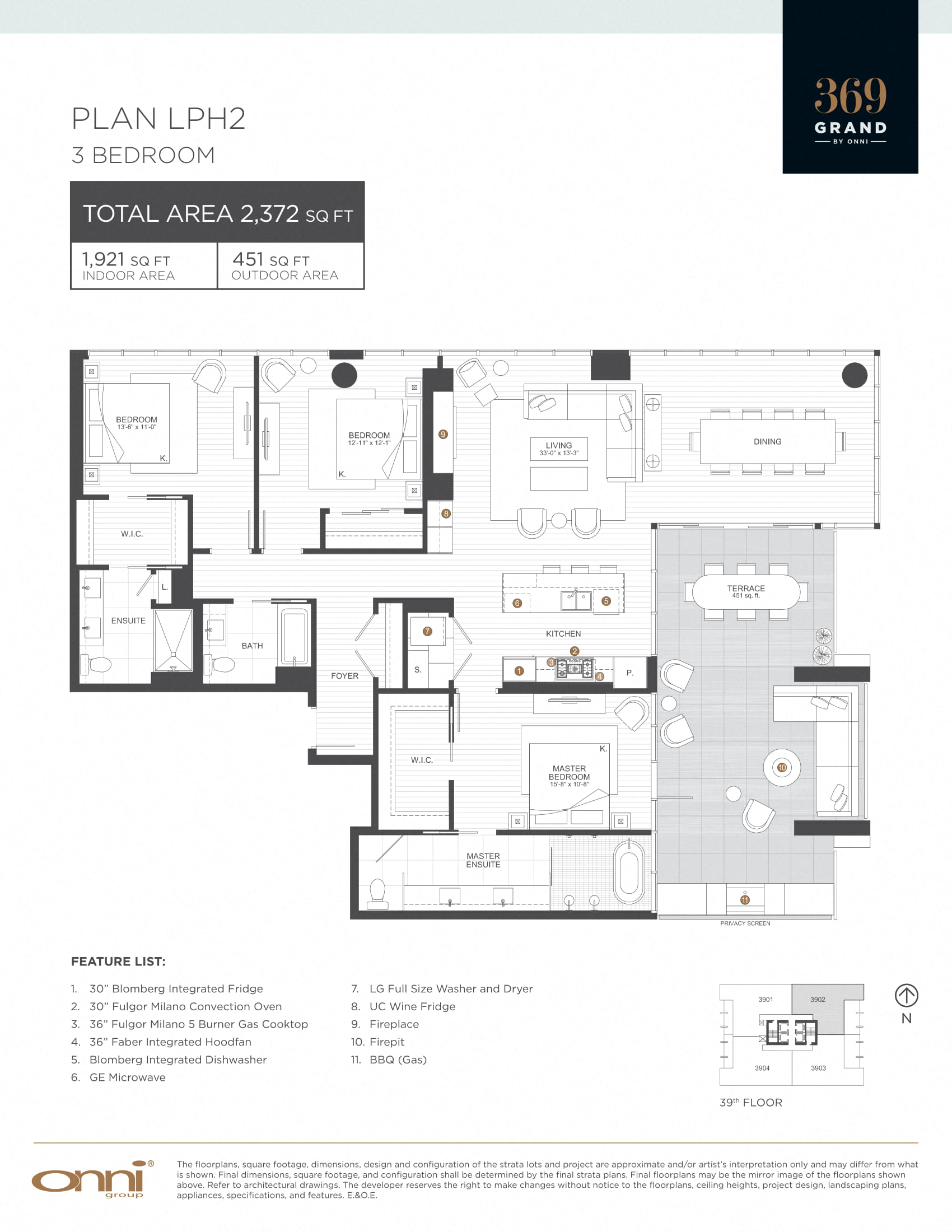 Floor plan for 3 beds, 3 baths, 1921 sqft